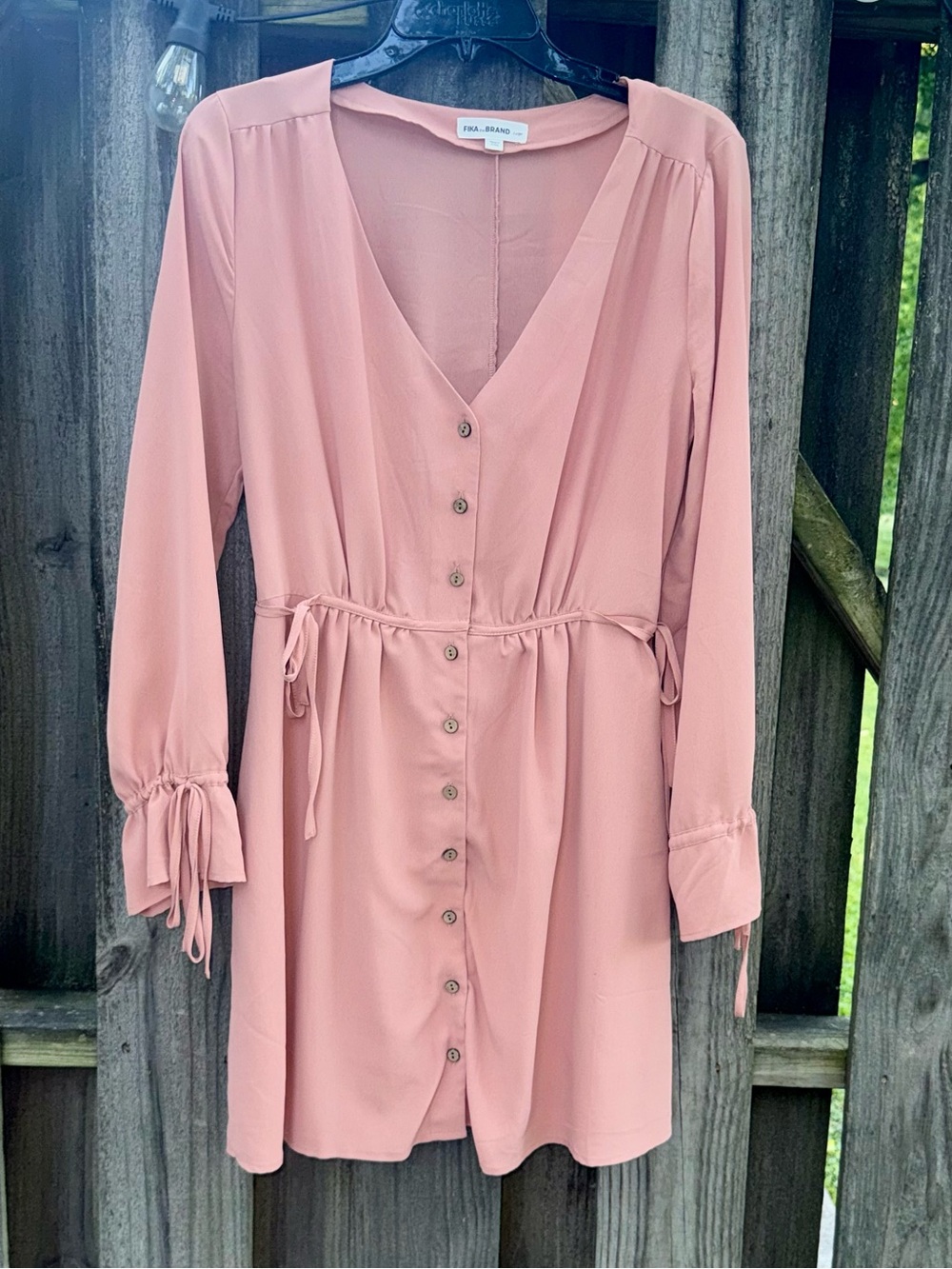 Fika the brand V-Neck Button-Front Long Sleeve Dress in Dusty Rose